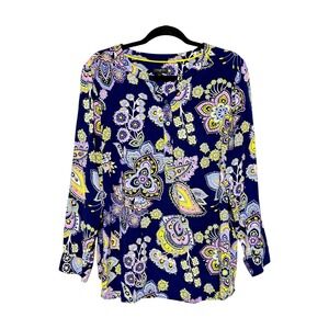 Talbots Artsy Eclectic Blouse Women Size 1X Boho Workwear Dopamine Dressing